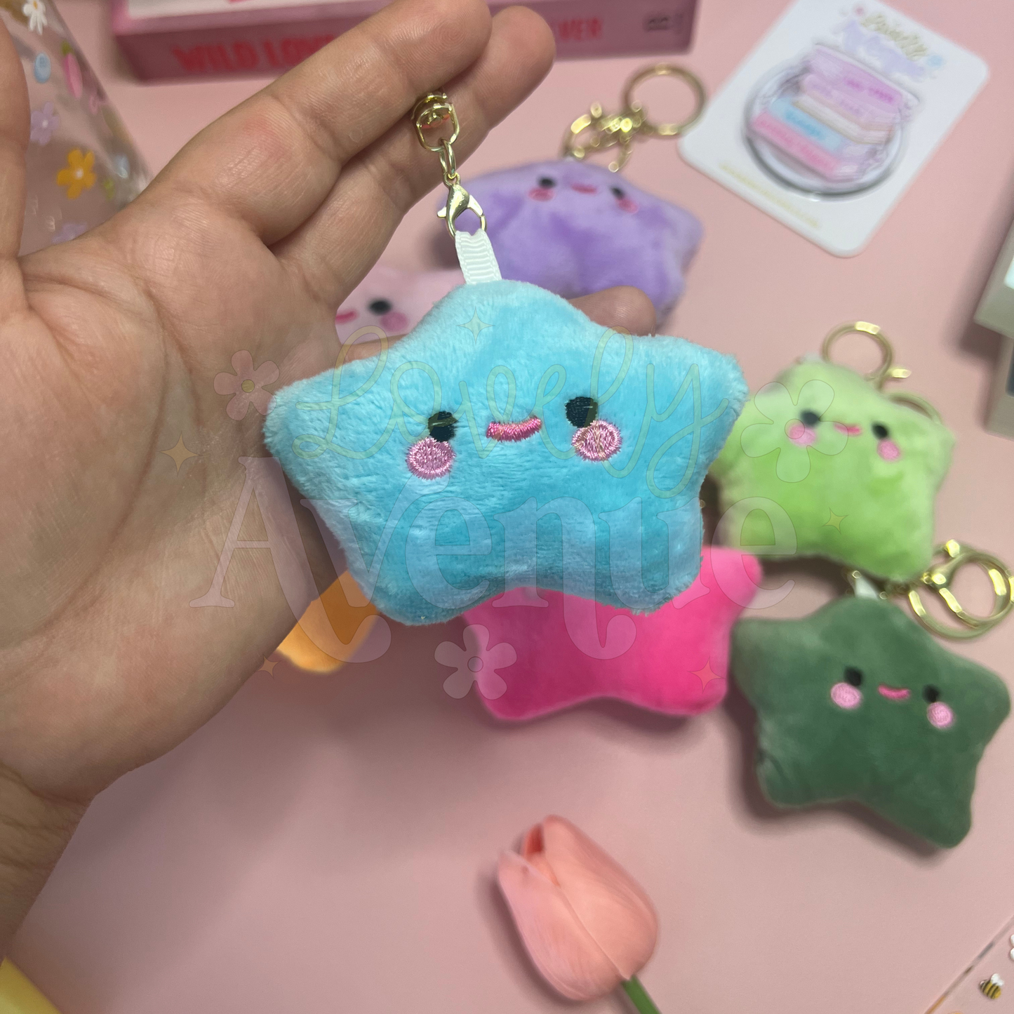 Blue - Funky Star Plush Keychain
