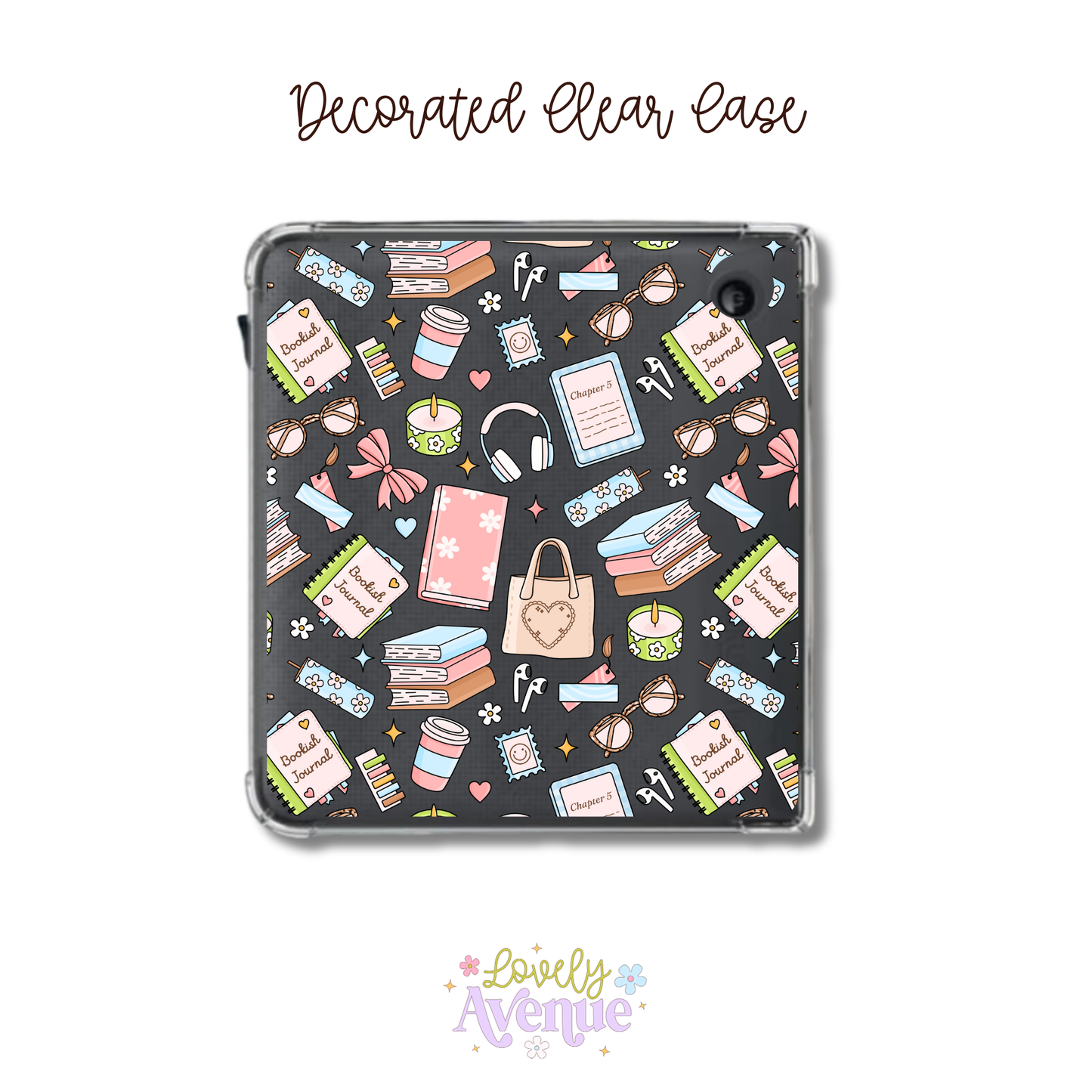 Bookish Essentials - E-Reader Decorated Clear Case