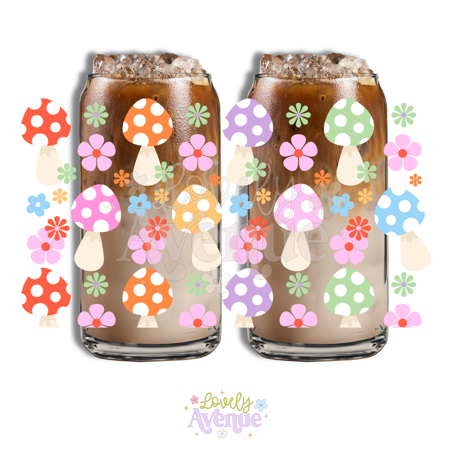 Colorful Floral Mushrooms - Glass Cup