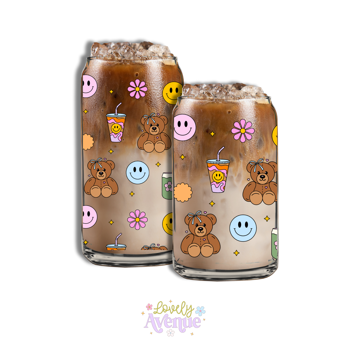 Teddy + Drinks + Flowers - Glass Cup