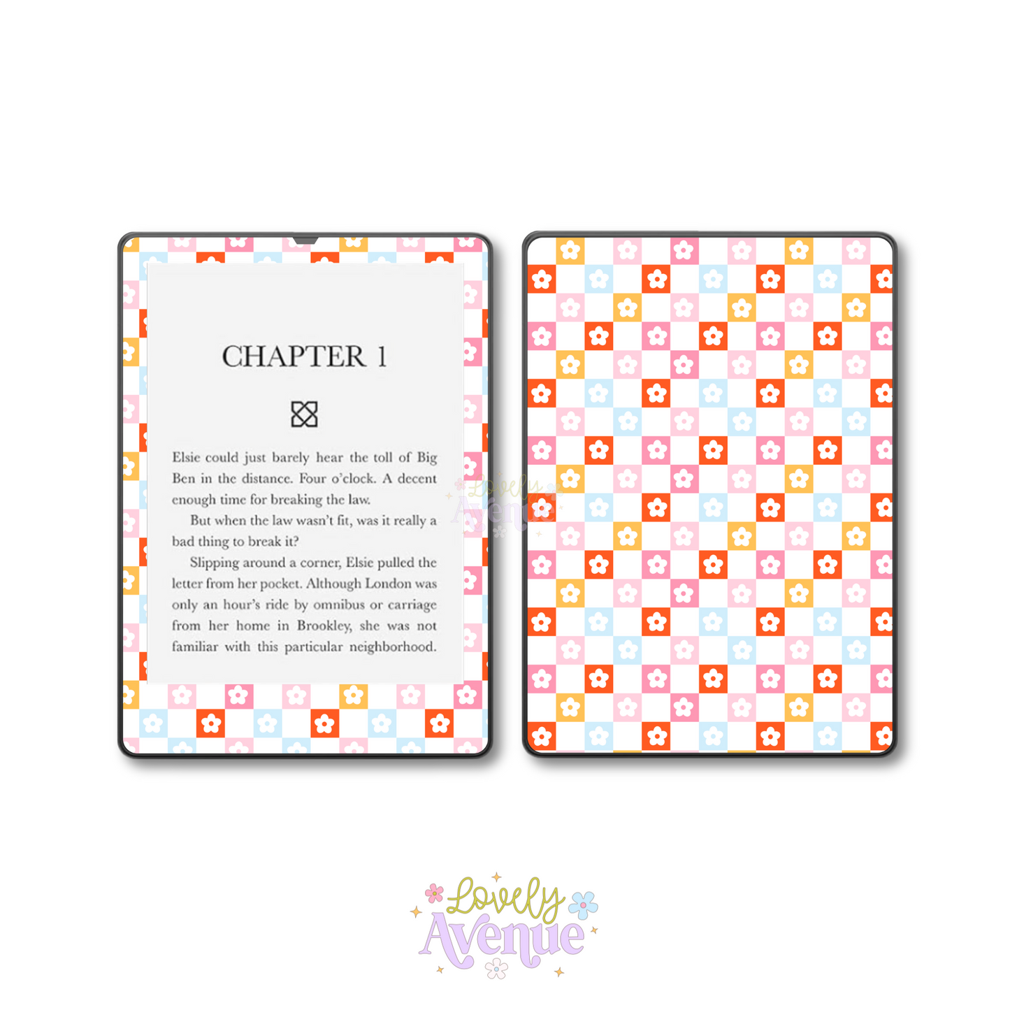 Checkered Flowers - E-Reader Skin