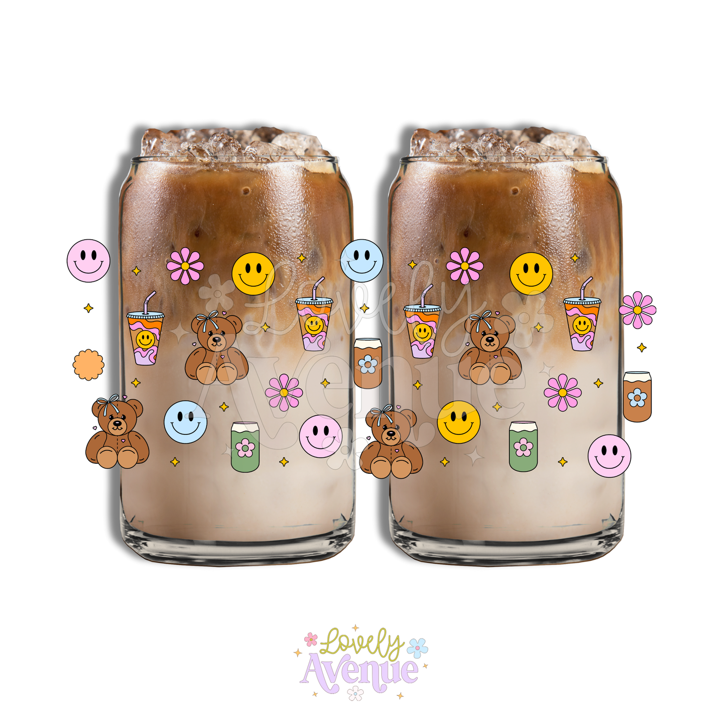 Teddy + Drinks + Flowers - Glass Cup