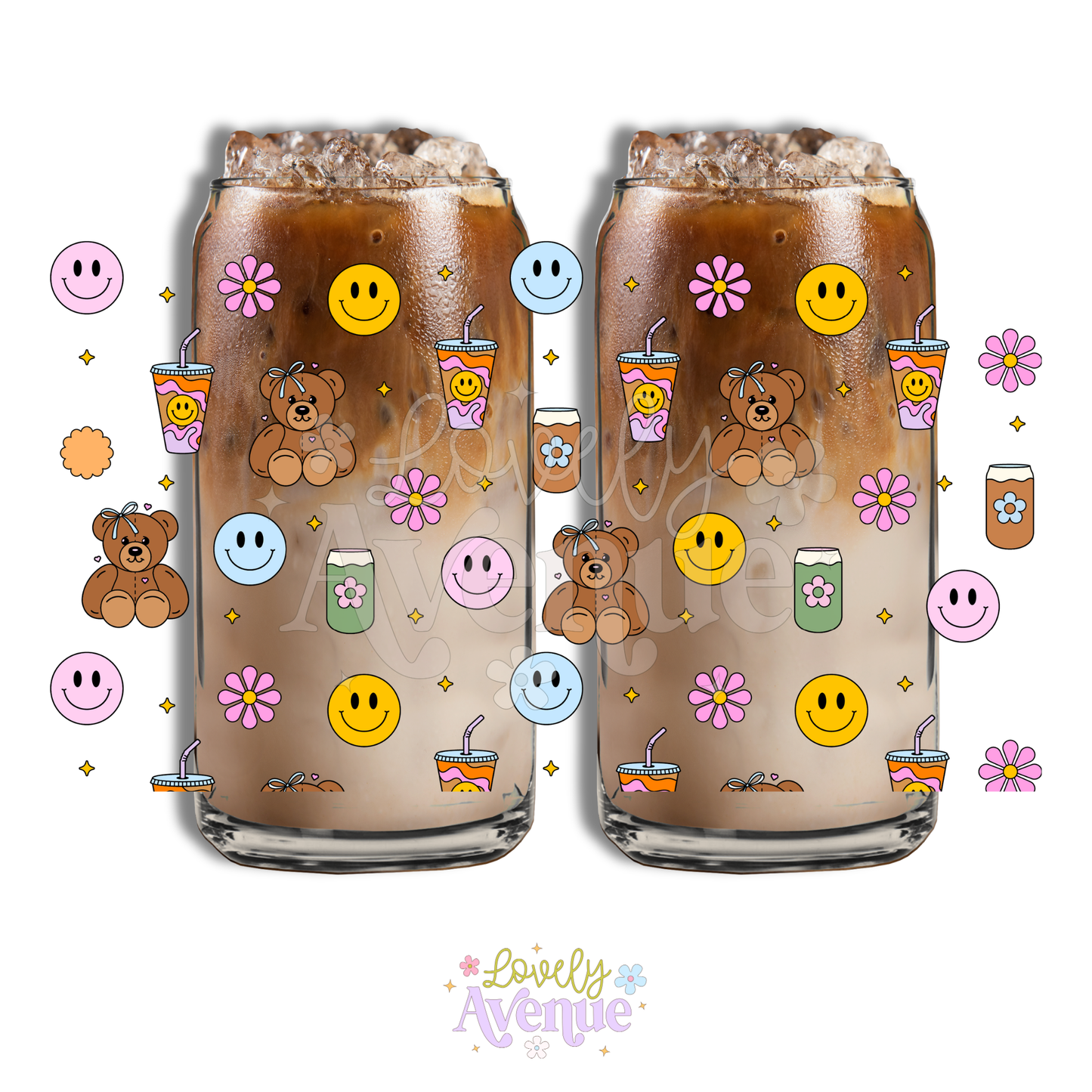 Teddy + Drinks + Flowers - Glass Cup