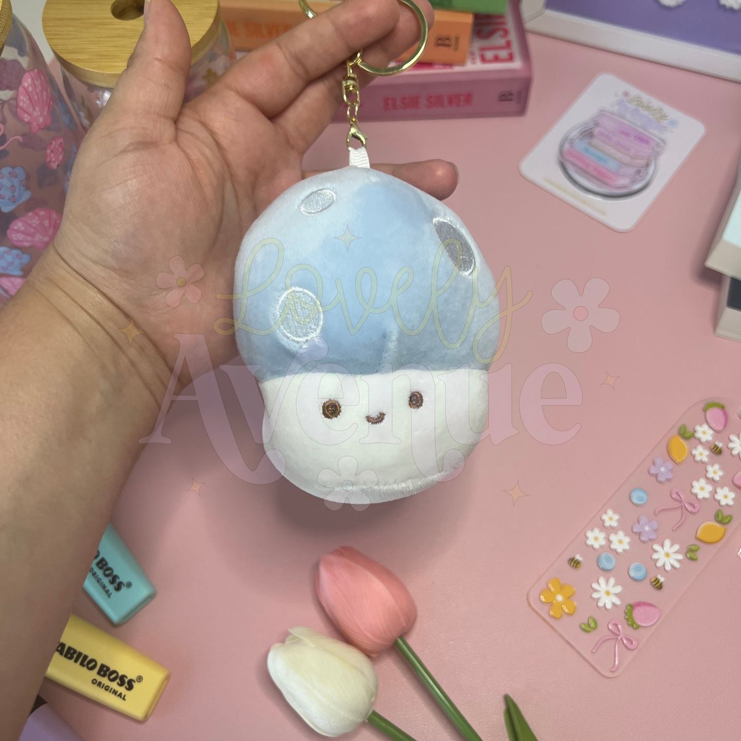 Light Blue Mushroom - Plush Keychain