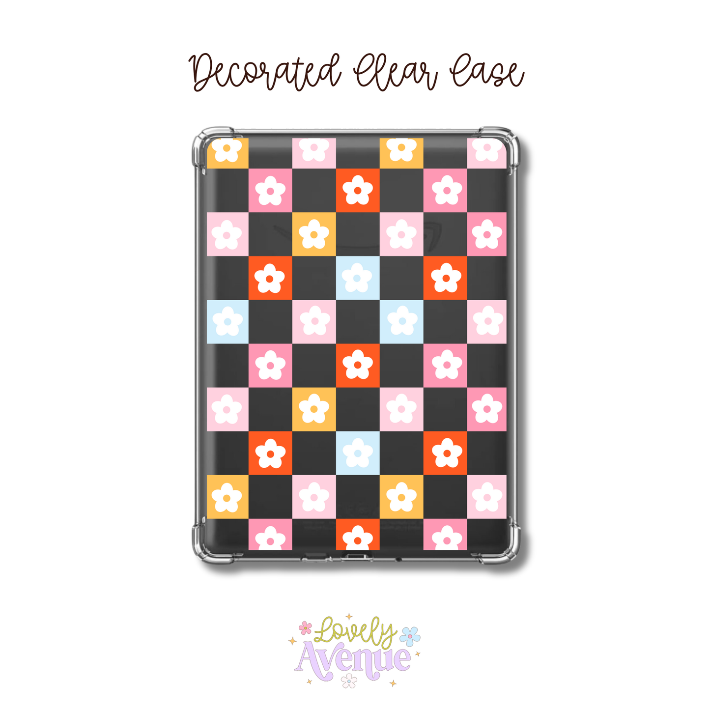 Checkered Flowers - E-Reader Decorated Clear Case