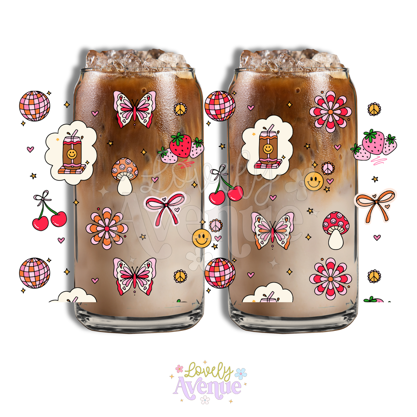 Retro Doodle Cuties - Glass Cup