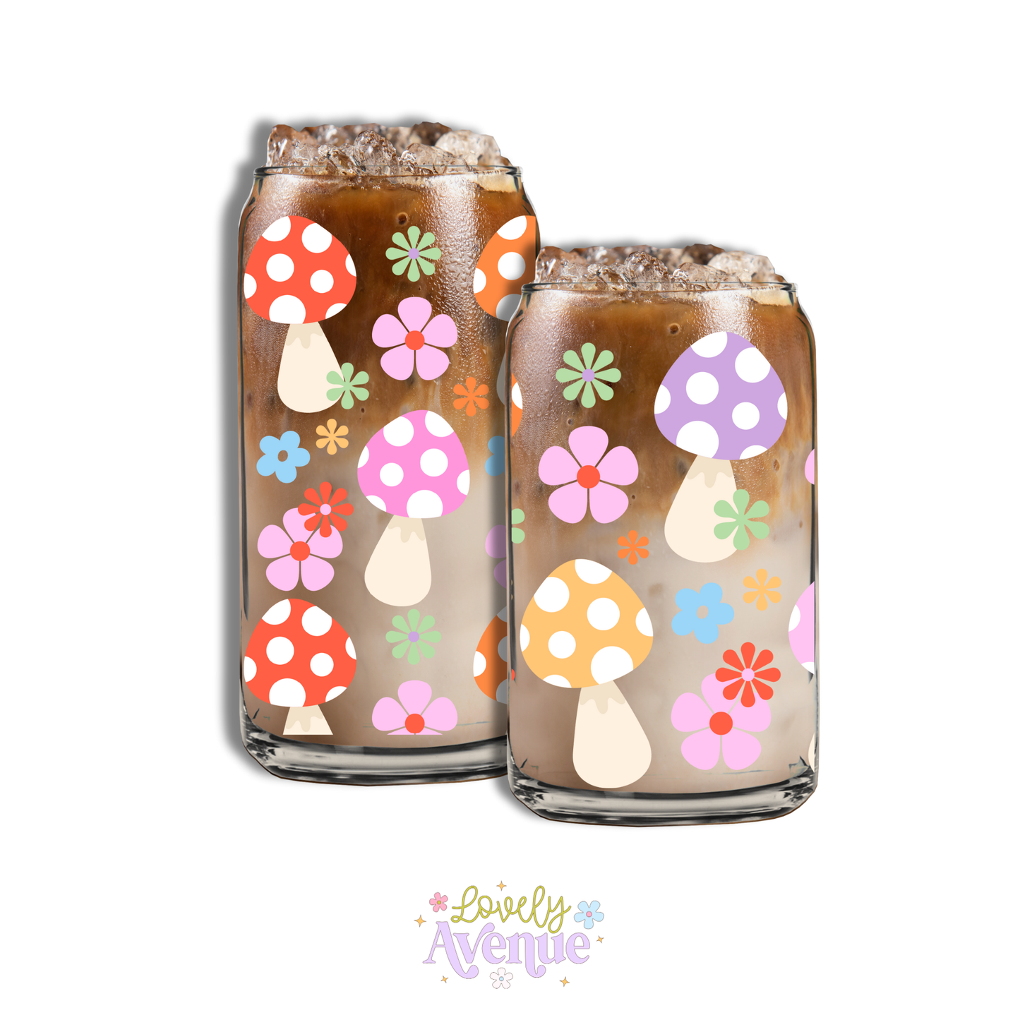 Colorful Floral Mushrooms - Glass Cup