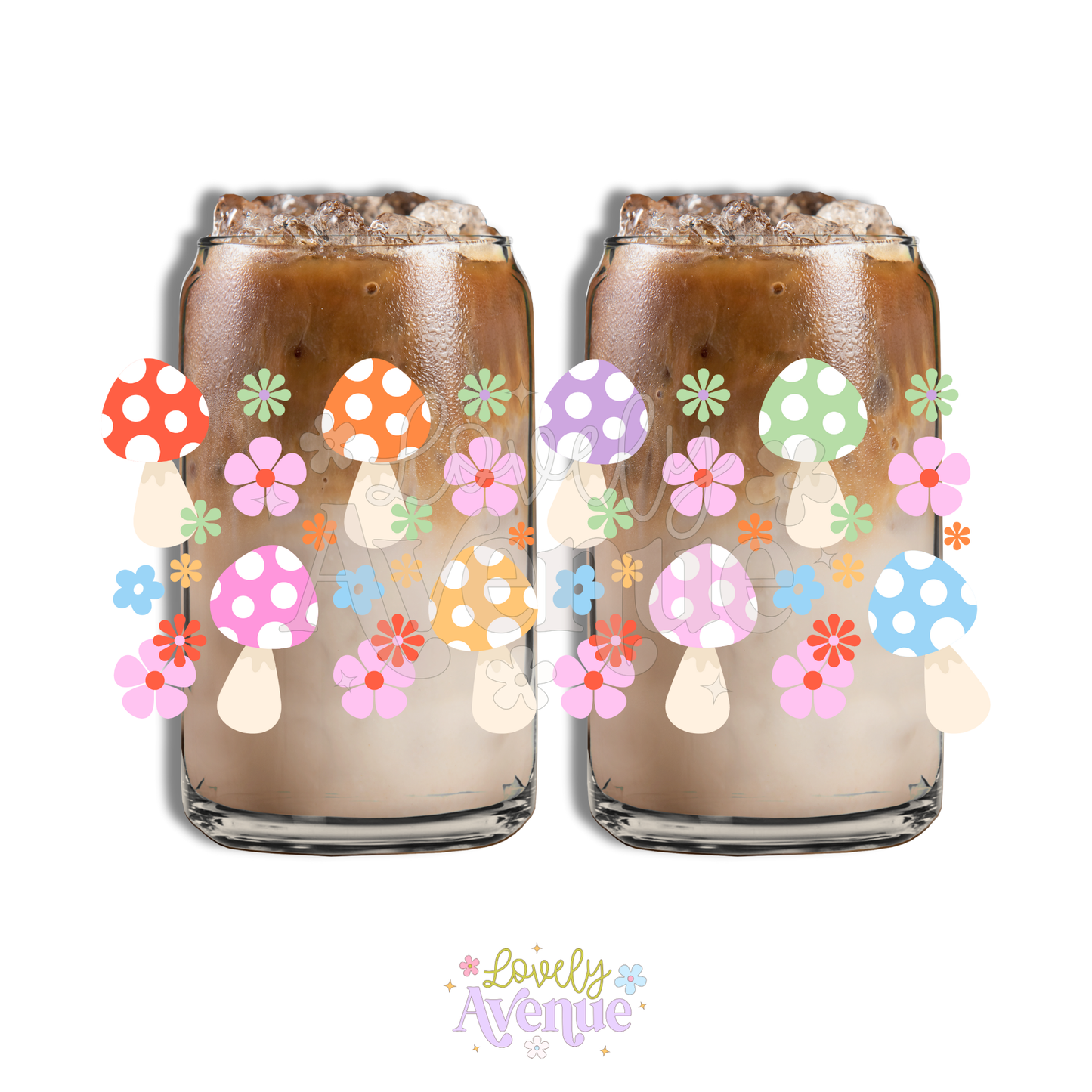 Colorful Floral Mushrooms - Glass Cup