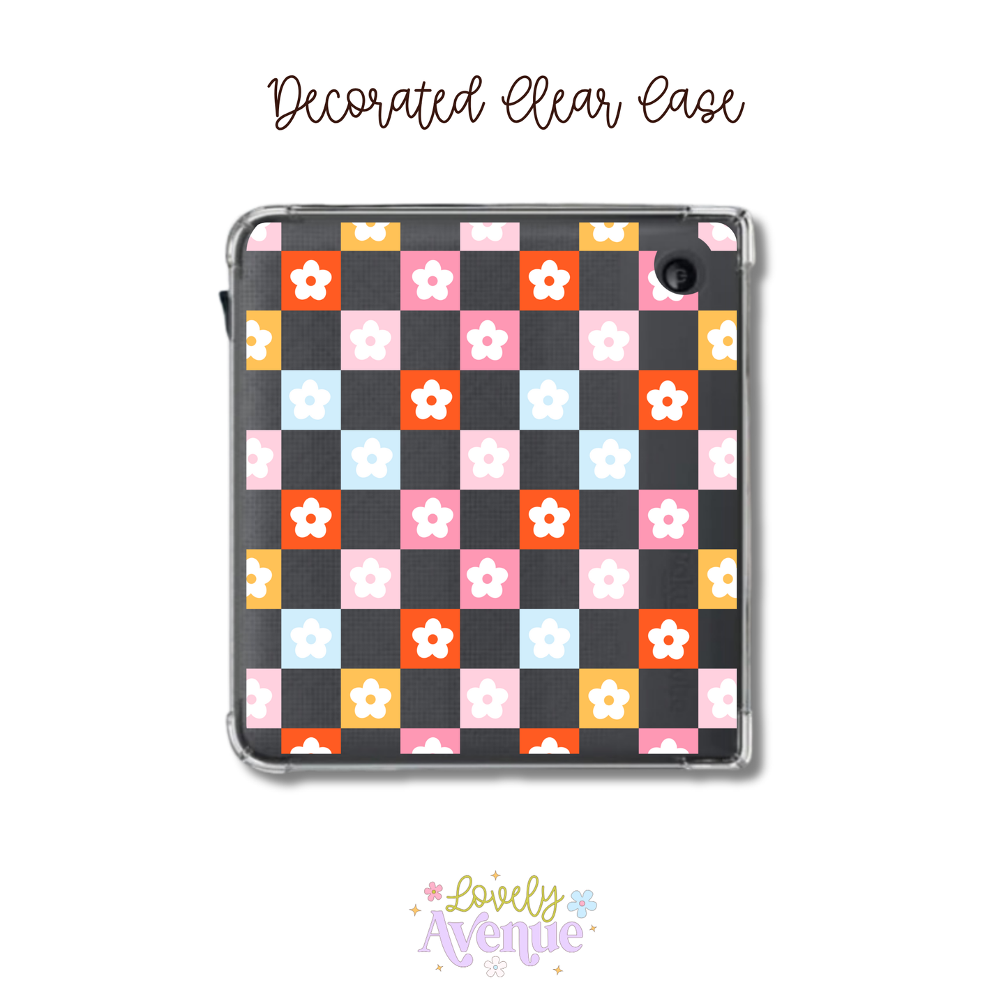 Checkered Flowers - E-Reader Decorated Clear Case